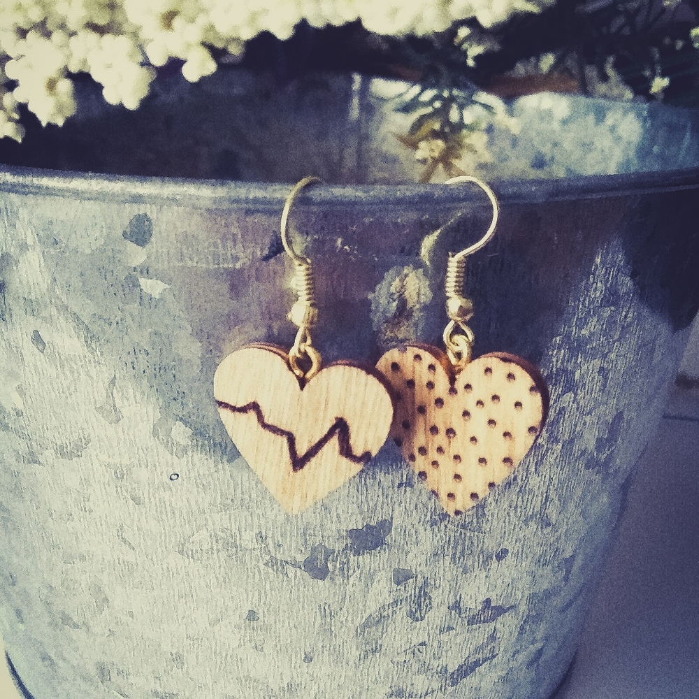 Handmade woodburned wooden earrings